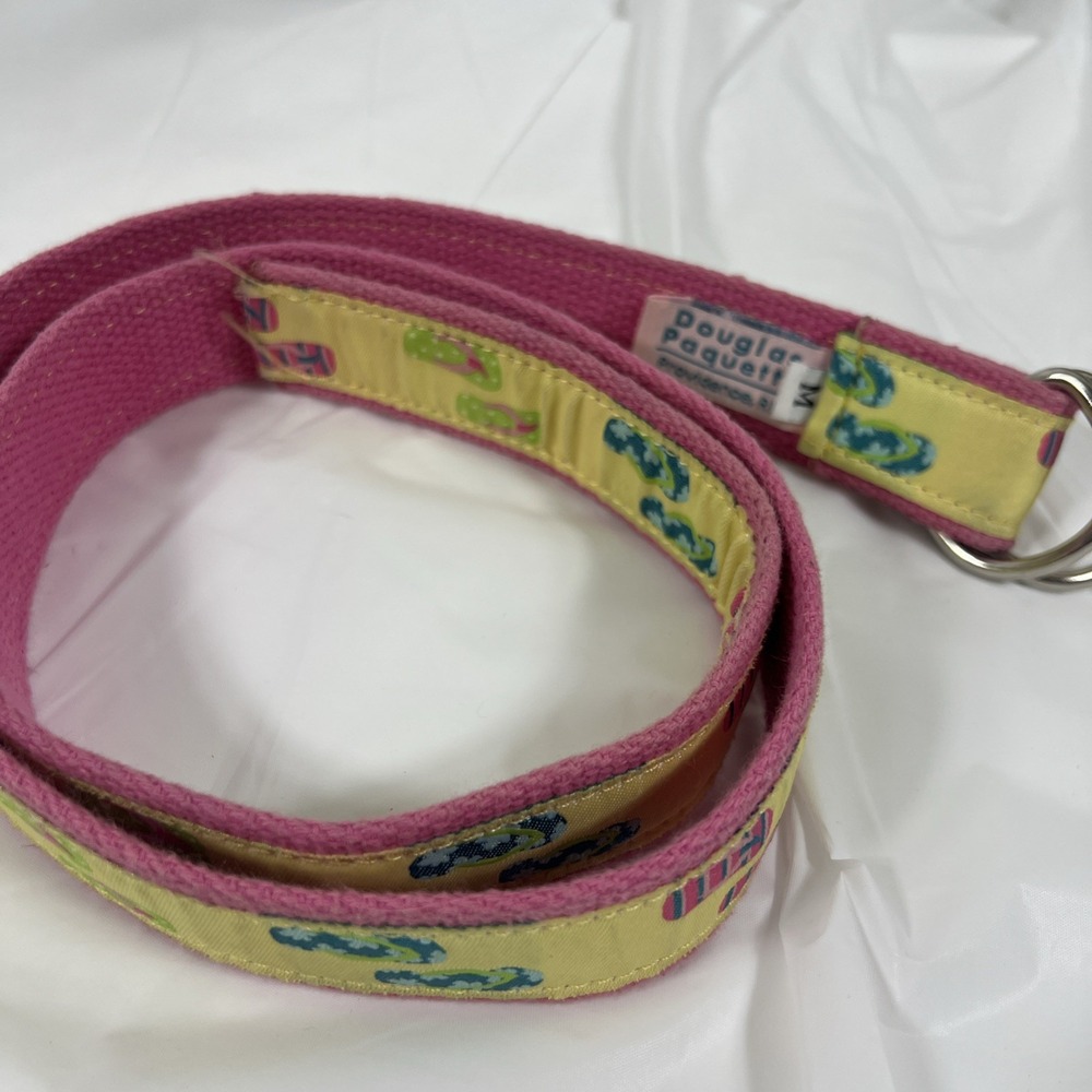Douglas Paquette L Fabric & Canvas Multicolor Flip Flop Print Belt‎ Buckle 1.5"W